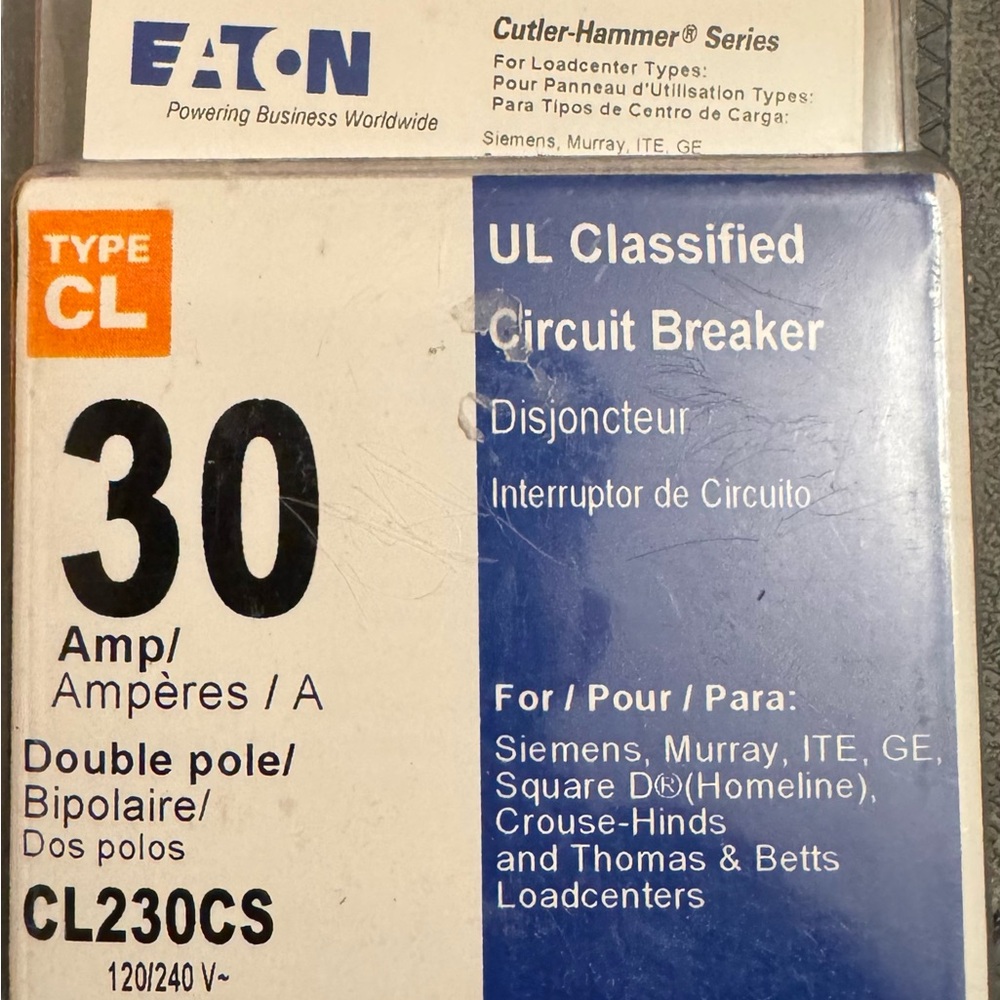 Eaton Double Pole 30 Amp Circuit Breaker